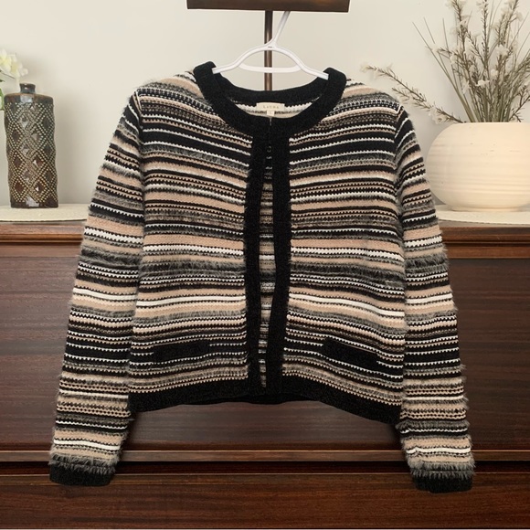 Laura Contrast Trim Textured Striped Cardigan Sweater, Size Small - Picture 3 of 11